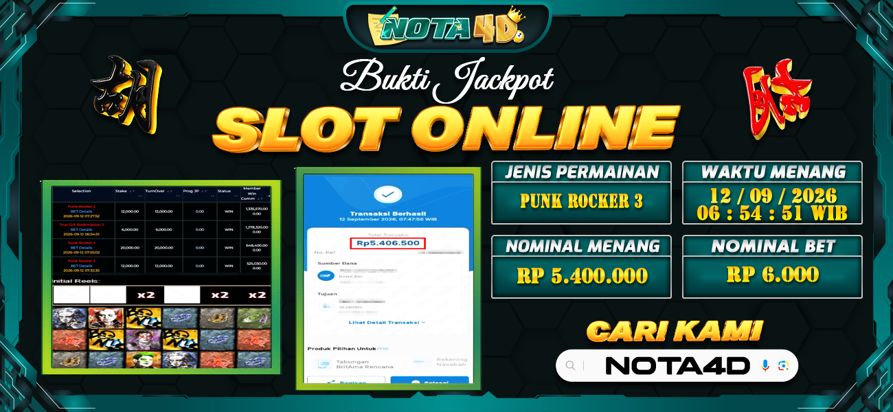 Bukti Kemenangan Besar Dibayar lunas Member NOTA4D RP 5.400.000, 12 September 2026